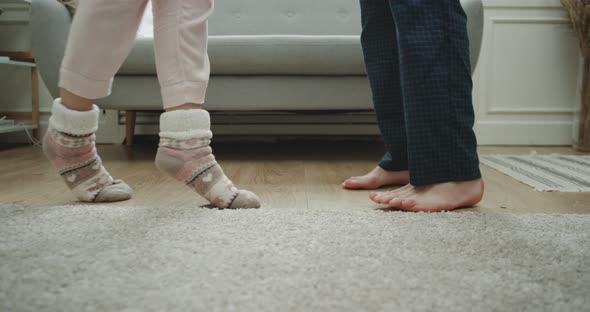 Dacing Couple in Pajamas Closeup Capturing Just