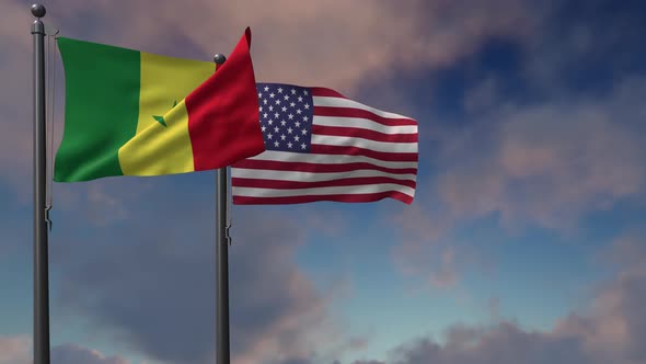 Senegal Flag Waving Along With The National Flag Of The USA - 4K