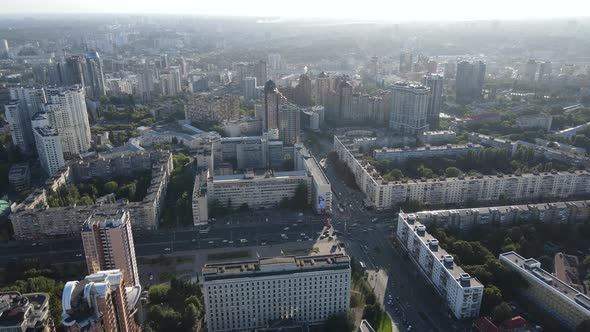 Kyiv Cityscape, Ukraine. Aerial View, Kiev. Slow Motion