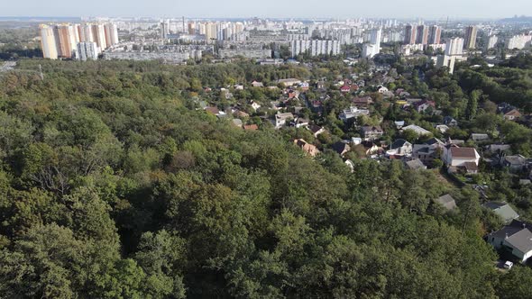 Aerial View of the Border of the Metropolis and the Forest. Kyiv, Ukraine