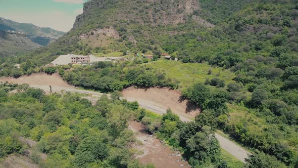 mountain and river aerial shot