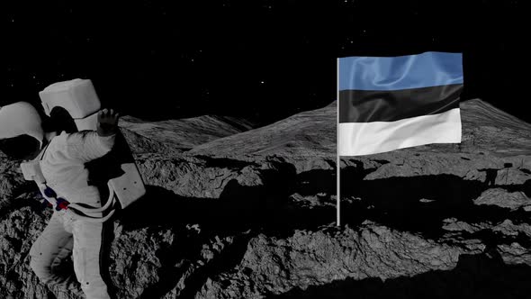 Astronaut Planting Estonia Flag on the Moon