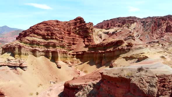 Colored Rocks Around Salta, Argentina. Flying Over Red Rock Formation in Southern Andes Mountains