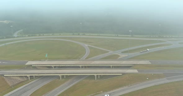 Panorama View of Early Morning Foggy with Bridge Across 65 Highway Near Satsuma Alabama