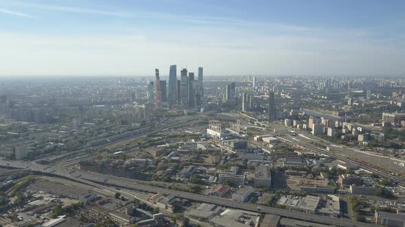 Moscow City Skyscrapers, Aerial View. Office Business Center of Moscow City. Towers of Moscow City