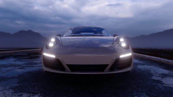 White Luxury Sports Car Front View