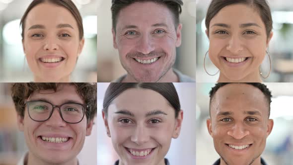 Collage of Face of Serious Young People Smiling Towards Camera