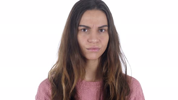 Shaking Head to Reject, No by Young Latin Girl, White Background