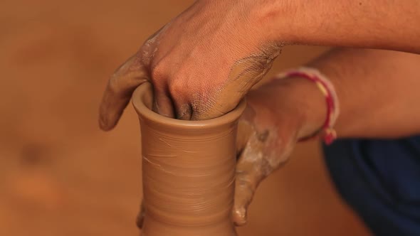 Potter at Work Makes Ceramic Dishes. India, Rajasthan