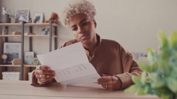 Upset Afro Woman Open Envelope Reading Bad News Receive Paper Post Mail Letter