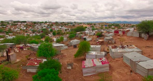 A Bird's-eye View Taken Over a City with Ruined Houses in Namibia, Africa