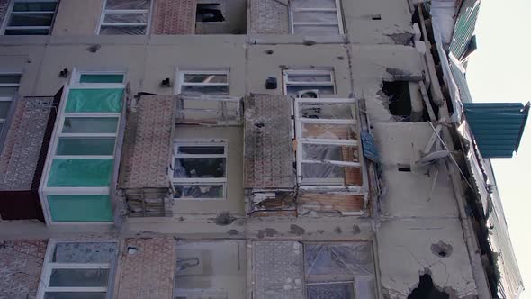 Vertical Video Ukraine Makariv  Building Destroyed By War