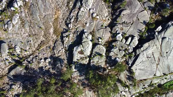 Aerial view looking down of rocky mountains in Europe Portugal Peneda Geres National Park