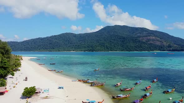 Drone View of Beach with Turquoise Water at Sunny Day