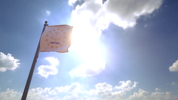 Rhode Island State Flag on a Flagpole V4