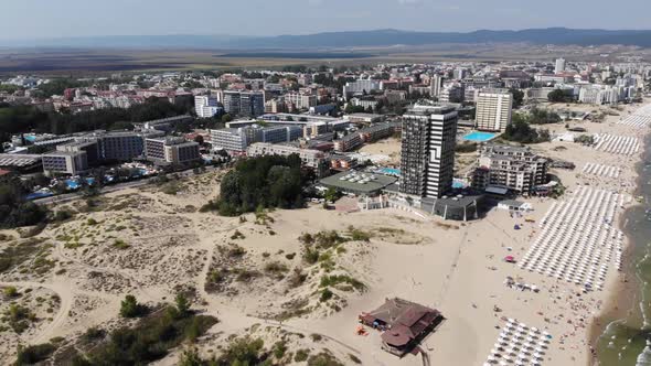 Aerial footage of the beautiful coastline of Bulgaria at the area of Sunny Beach