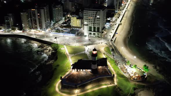 Night aerial view of tourism postal card at downtown Salvador Bahia Brazil.