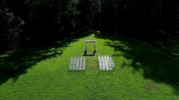 Wedding Exit Ceremony on the Lawn Near the Forest