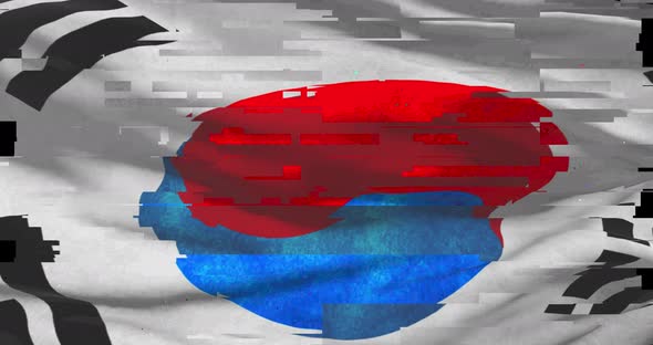 South Korean national flag with digital glitch