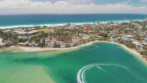 Aerial drone view of Tallebudgera Creek and beach on the Gold Coast, Queensland, Australia