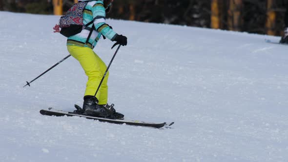 Amateur Skier Girl Downhill