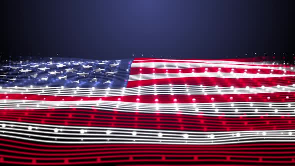 Abstract America wavy Flag Glowing Lights  