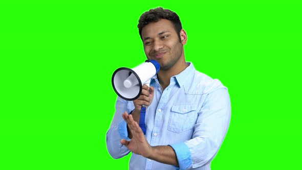 Indian Man with Megaphone on Green Screen