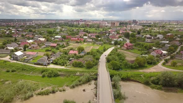 Top aerial view of residendial area in a city.