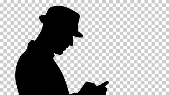 Silhouette Serious arabic casual man using smartphone while