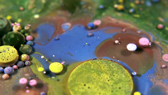 Abstract Colorful Acrylic And Food Paint Bubbles On Water  33