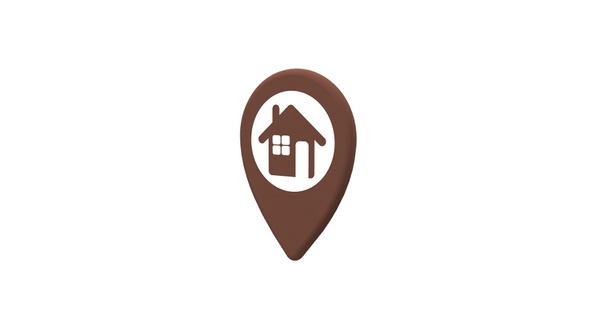 Brown 3D Map Pointer With House Icon V10