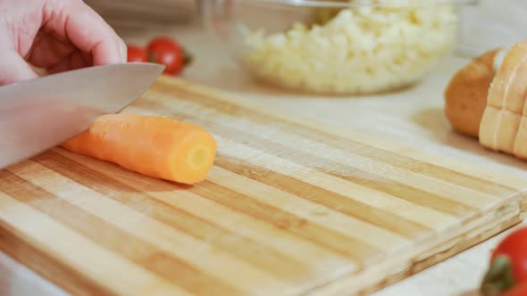 Cutting Carrot for Olive Salad Russian Salad