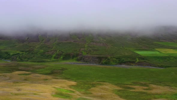 Aerial view on the Iceland. Aerial landscape above geysers valley.