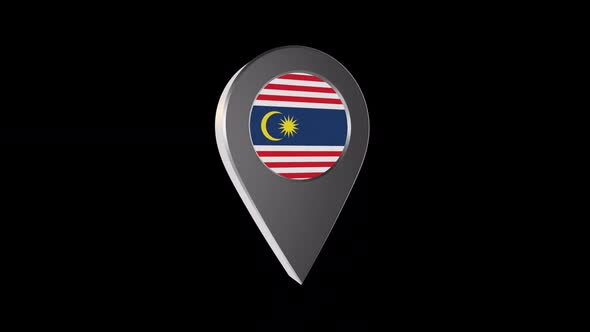 3d Animation Map Navigation Pointer With Flag Of Kuala Lumpur  (Malaysia) With Alpha Channel - 2K