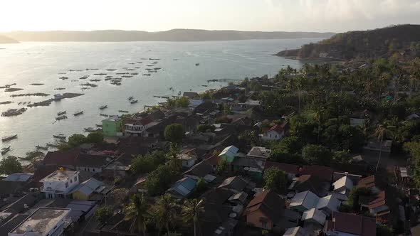 Gerupuk Lombok, Fishers Village In Lombok, Indonesia - Aerial Drone Pullback