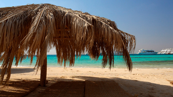 Straw Beach Umbrellas At A Tropical Resort