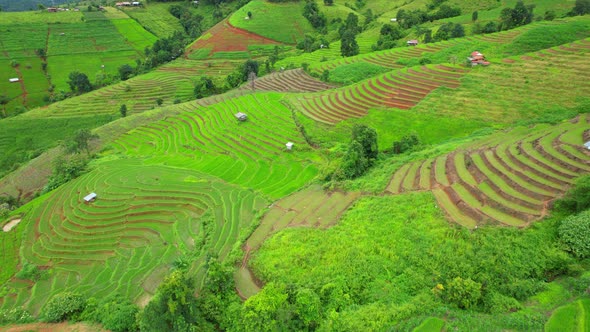 An aerial view over the beautiful rice terraces