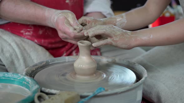Potter Teaching Pottery Little Girl