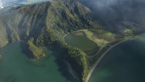 Aerial View of Agua de Alto and Lagoa do Fogo, Azores, Portugal.