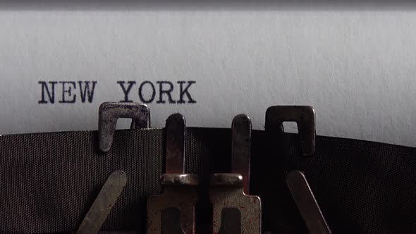 New York - printed on an old typewriter, close up.
