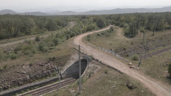 Aerial view of empty Railway bridge in Samtskhe-Javakheti region, Georgia.