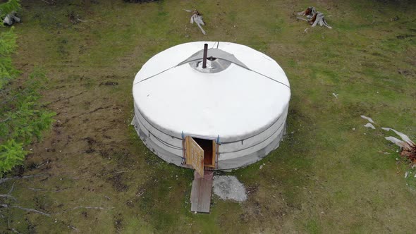 A Mongolian White Ger Tent in The Northern Mongolia Forest