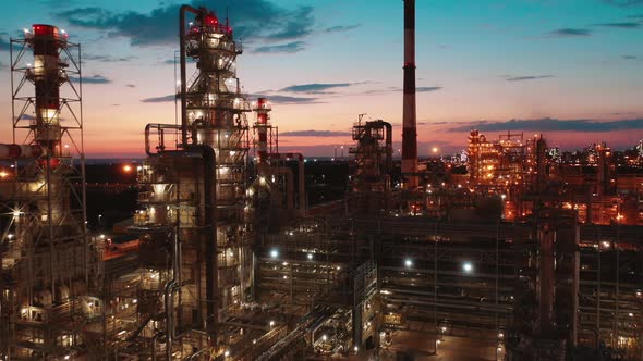 Oilprocessing Plant with Artificial Lighting Filmed at Night