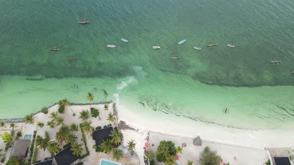 Coastal Landscape of Zanzibar Tanzania  Boats Near the Shore