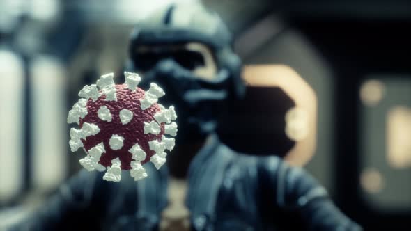 Woman in Protective Medical Mask on Her Face Looking at COVID19 Coronavirus