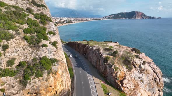 Traffic on the beach aerial view 4 K