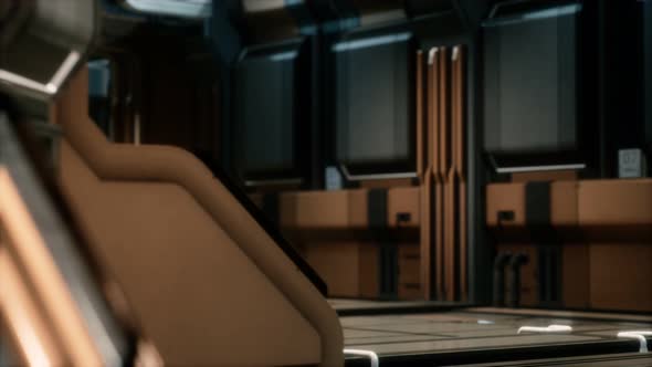 3D Rendering of Realistic Sci-fi Spaceship Corridor alt