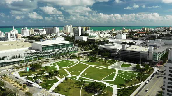 Aerial video modern park in Miami Beach FL 4k