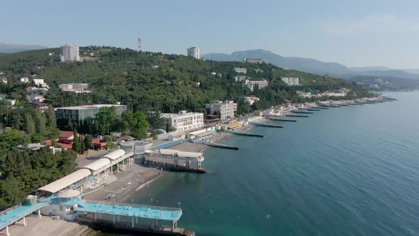 Magnificent Panorama of the Alushta Embankment on a Clear Summer Day