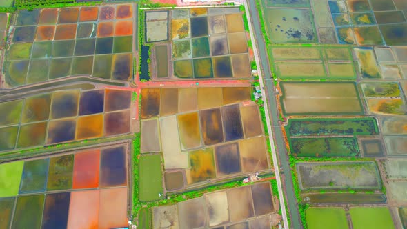 An aerial view of salt production at Mae Klong, Samut Songkhram, Thailand